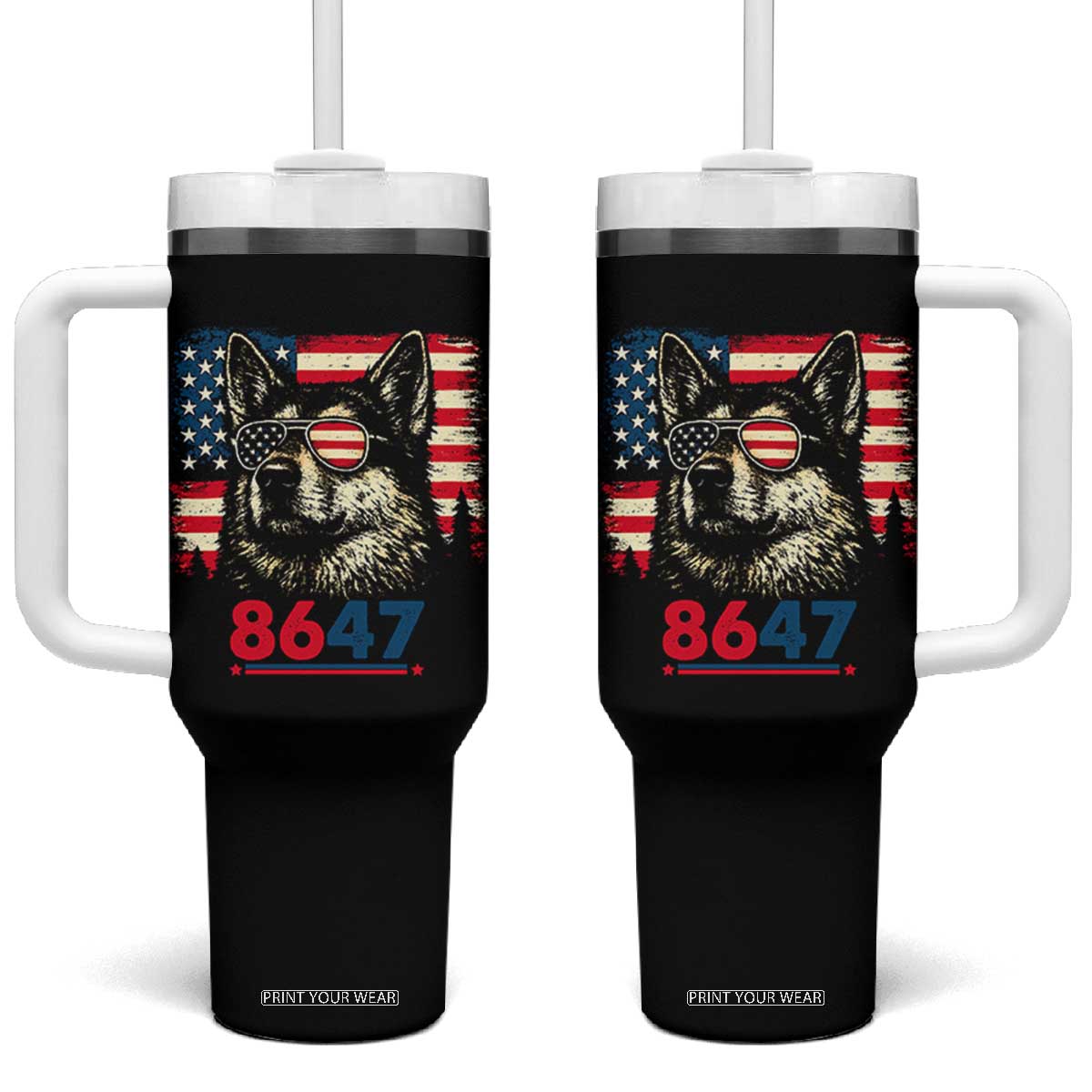 Vintage Patriotic German Shepherd 1776 Graphic Tumbler With Handle American Flag Sunglasses Cool Dog 4th of July Distressed TS02 One Size: 40 oz Black Print Your Wear