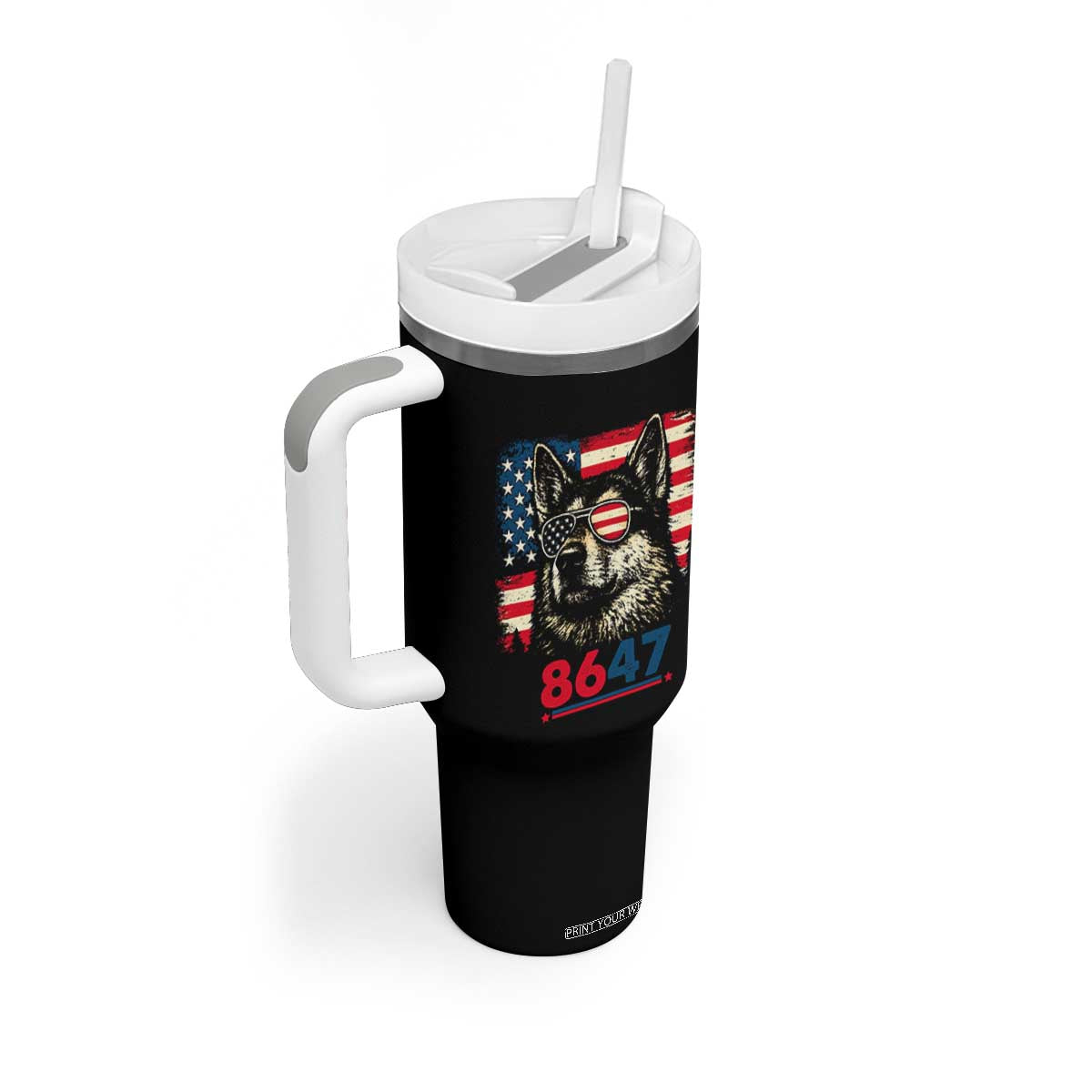 Vintage Patriotic German Shepherd 1776 Graphic Tumbler With Handle American Flag Sunglasses Cool Dog 4th of July Distressed TS02 Print Your Wear