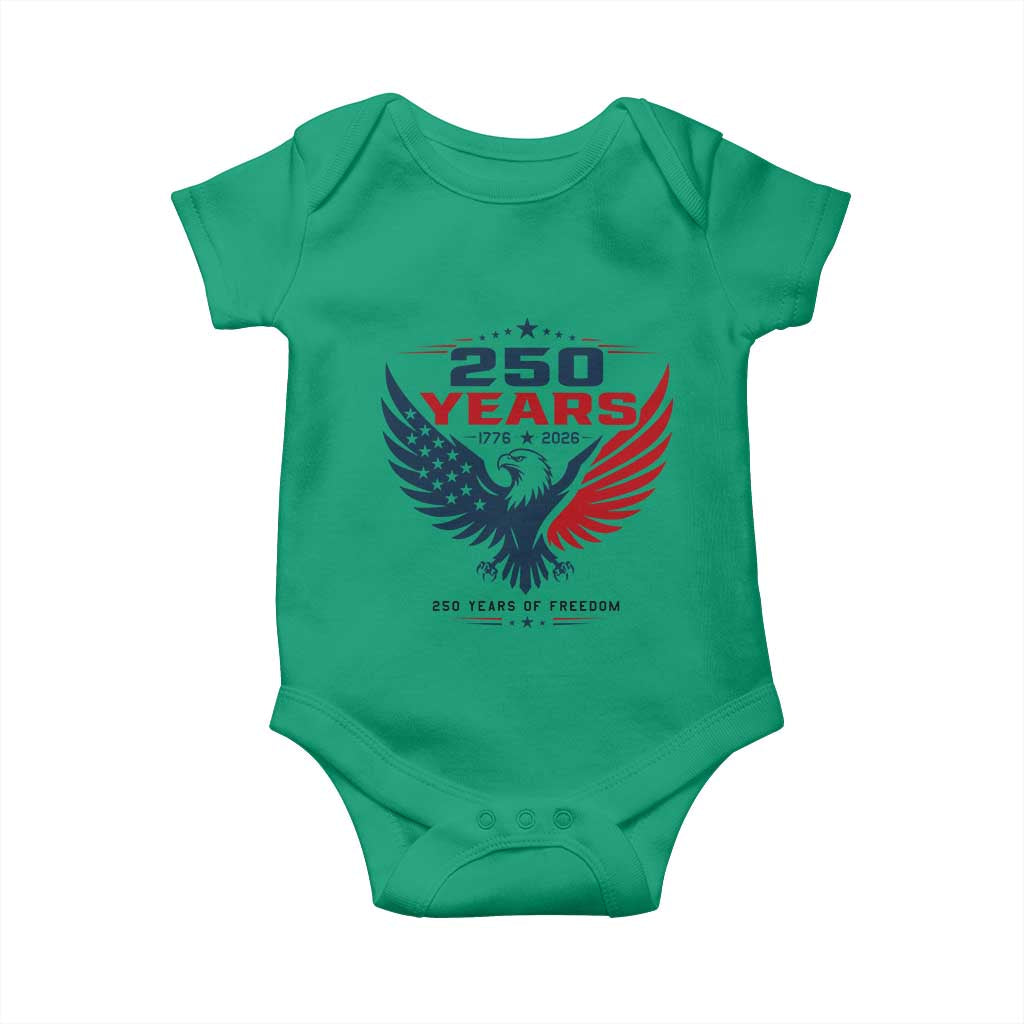 250 Years of Freedom Commemorative Patriotic Eagle Baby Onesie Majestic American Flag Winged Eagle 1776 to 2026 Semiquincentennial TS02 Irish Green Print Your Wear