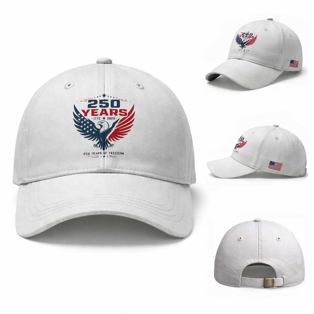 250 Years of Freedom Commemorative Patriotic Eagle Baseball Cap Majestic American Flag Winged Eagle 1776 to 2026 Semiquincentennial TS02 Baseball Cap Universal Fit White Print Your Wear