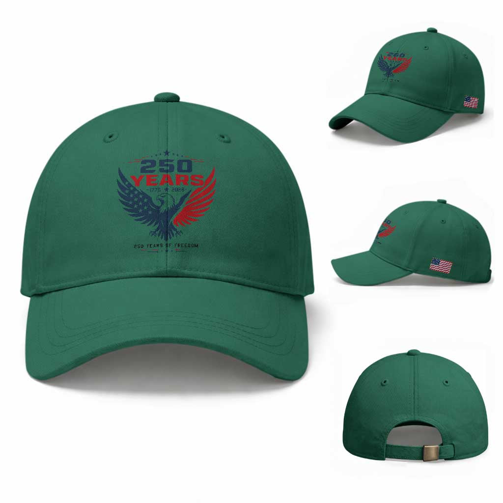 250 Years of Freedom Commemorative Patriotic Eagle Baseball Cap Majestic American Flag Winged Eagle 1776 to 2026 Semiquincentennial TS02 Baseball Cap Universal Fit Irish Green Print Your Wear