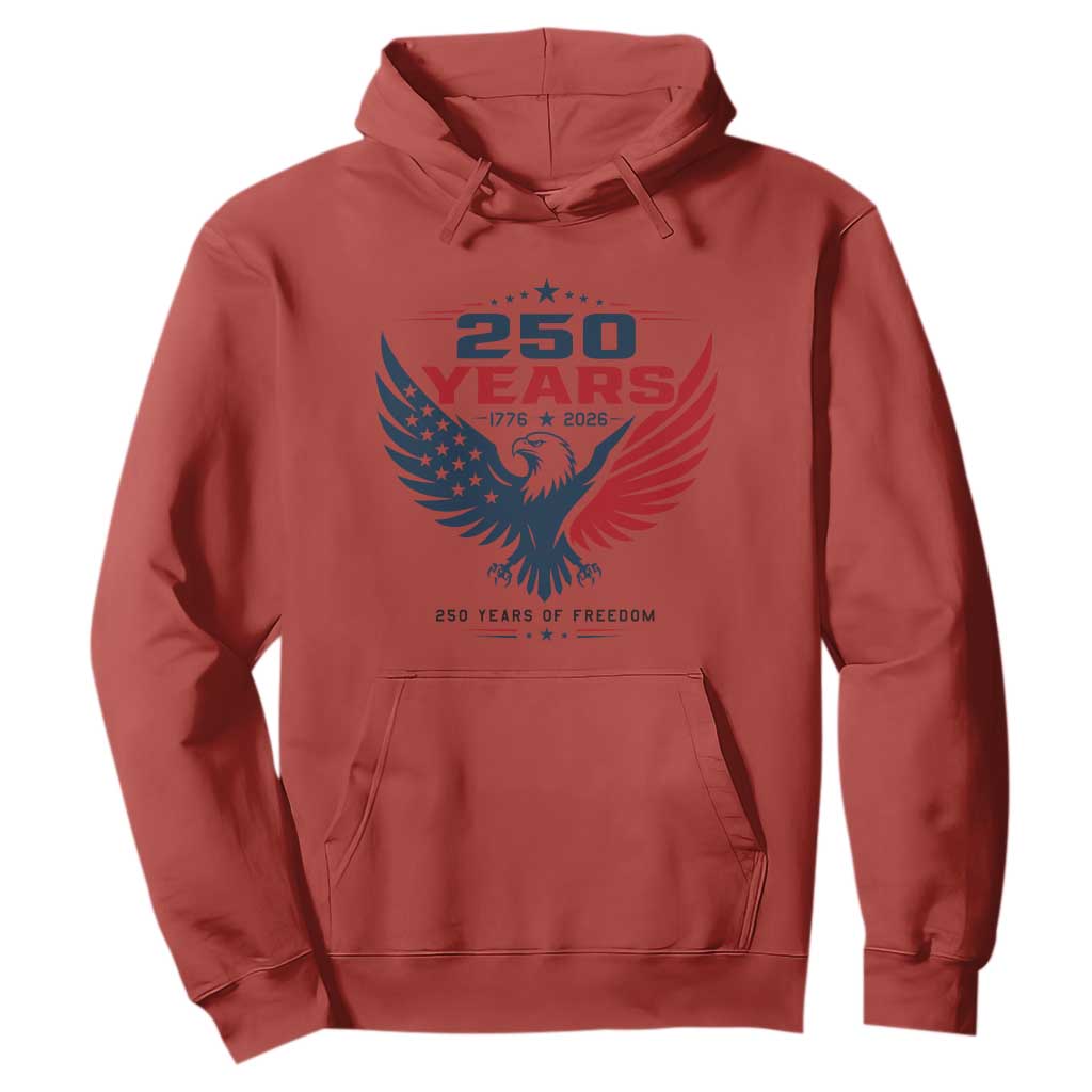 250 Years of Freedom Commemorative Patriotic Eagle Hoodie Majestic American Flag Winged Eagle 1776 to 2026 Semiquincentennial TS02 Red Print Your Wear