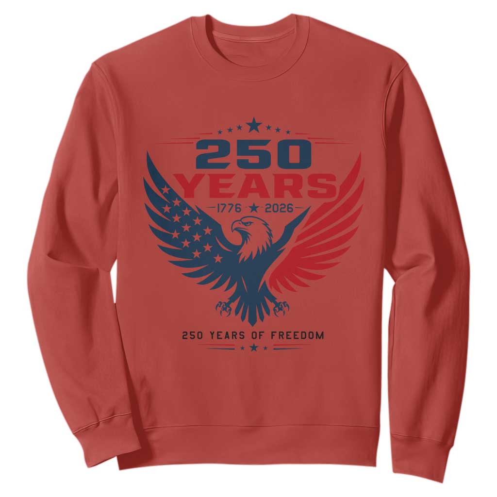 250 Years of Freedom Commemorative Patriotic Eagle Sweatshirt Majestic American Flag Winged Eagle 1776 to 2026 Semiquincentennial TS02 Red Print Your Wear