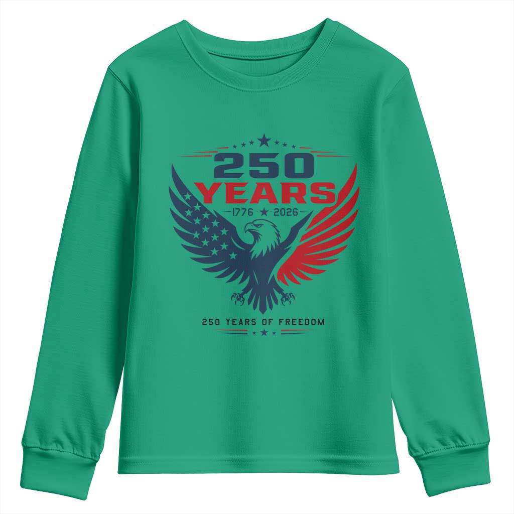 250 Years of Freedom Commemorative Patriotic Eagle Youth Sweatshirt Majestic American Flag Winged Eagle 1776 to 2026 Semiquincentennial TS02 Irish Green Print Your Wear