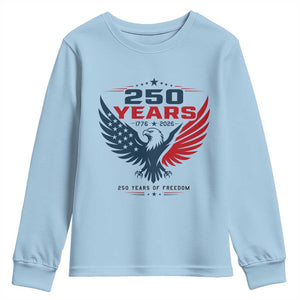 250 Years of Freedom Commemorative Patriotic Eagle Youth Sweatshirt Majestic American Flag Winged Eagle 1776 to 2026 Semiquincentennial TS02 Light Blue Print Your Wear