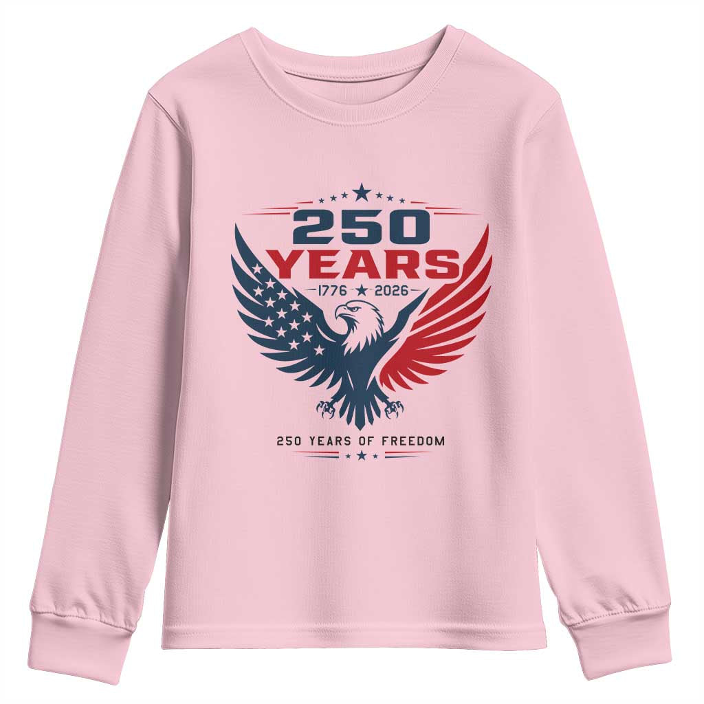 250 Years of Freedom Commemorative Patriotic Eagle Youth Sweatshirt Majestic American Flag Winged Eagle 1776 to 2026 Semiquincentennial TS02 Light Pink Print Your Wear