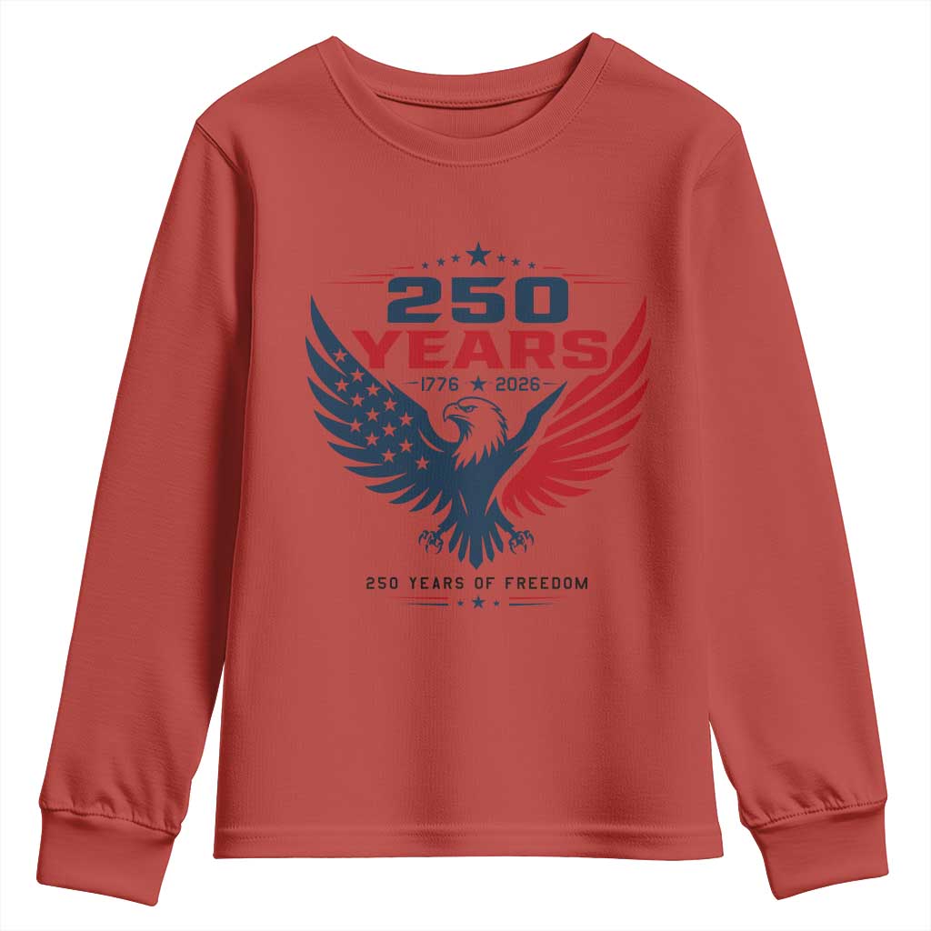 250 Years of Freedom Commemorative Patriotic Eagle Youth Sweatshirt Majestic American Flag Winged Eagle 1776 to 2026 Semiquincentennial TS02 Red Print Your Wear