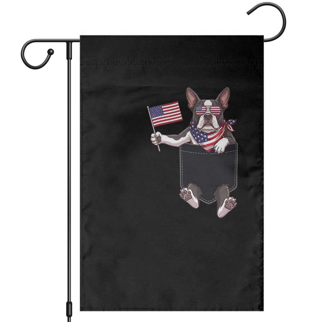 Funny Patriotic French Bulldog in Pocket Graphic Garden Flag Cute Frenchie Waving US Flag Sunglasses Faux Summer TS02 Black Print Your Wear