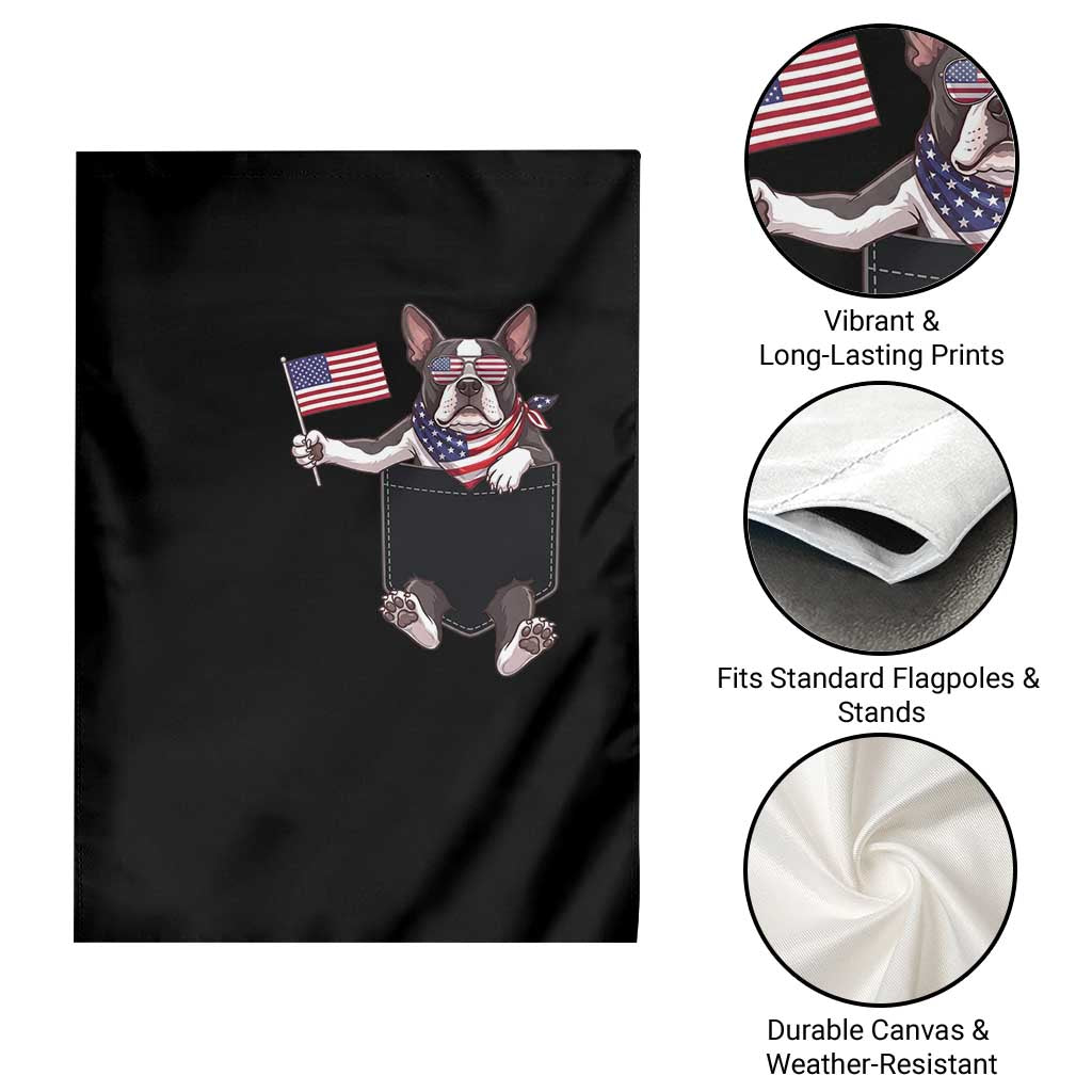 Funny Patriotic French Bulldog in Pocket Graphic Garden Flag Cute Frenchie Waving US Flag Sunglasses Faux Summer TS02 Print Your Wear