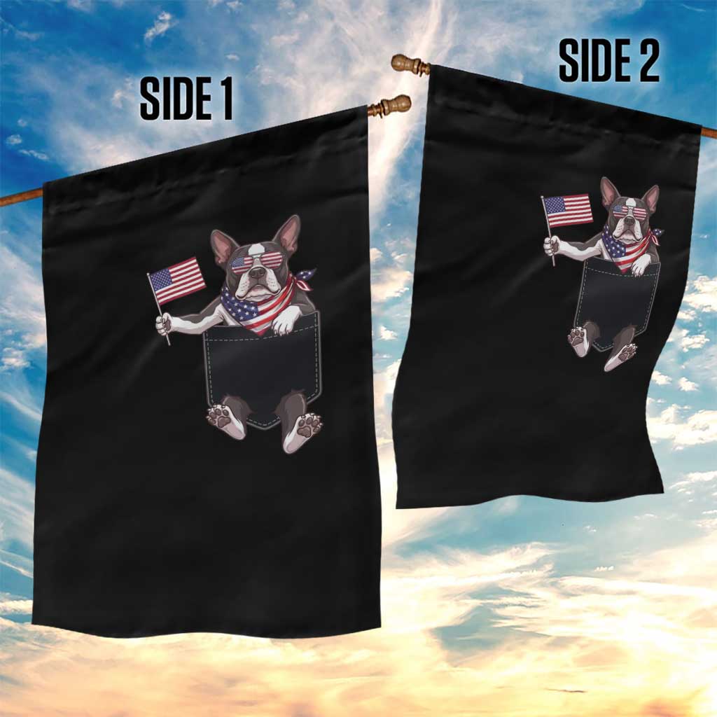 Funny Patriotic French Bulldog in Pocket Graphic Garden Flag Cute Frenchie Waving US Flag Sunglasses Faux Summer TS02 Print Your Wear