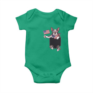 Funny Patriotic French Bulldog in Pocket Graphic Baby Onesie Cute Frenchie Waving US Flag Sunglasses Faux Summer TS02 Irish Green Print Your Wear