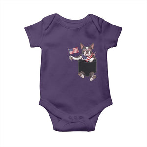 Funny Patriotic French Bulldog in Pocket Graphic Baby Onesie Cute Frenchie Waving US Flag Sunglasses Faux Summer TS02 Purple Print Your Wear