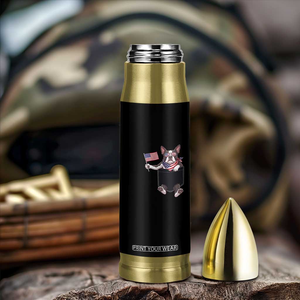 Funny Patriotic French Bulldog in Pocket Graphic Bullet Tumbler Cute Frenchie Waving US Flag Sunglasses Faux Summer TS02 Print Your Wear