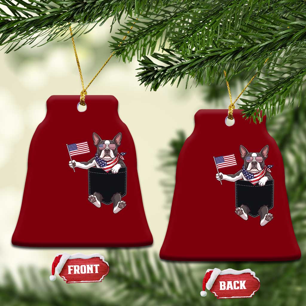 Funny Patriotic French Bulldog in Pocket Graphic Ceramic Ornament Cute Frenchie Waving US Flag Sunglasses Faux Summer TS02 Print Your Wear