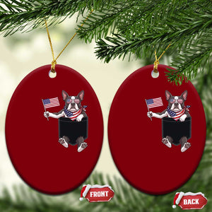 Funny Patriotic French Bulldog in Pocket Graphic Ceramic Ornament Cute Frenchie Waving US Flag Sunglasses Faux Summer TS02 Print Your Wear