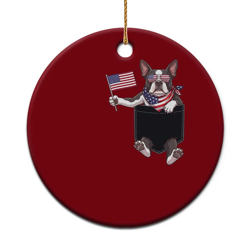 Funny Patriotic French Bulldog in Pocket Graphic Ceramic Ornament Cute Frenchie Waving US Flag Sunglasses Faux Summer TS02 1pc Red Print Your Wear