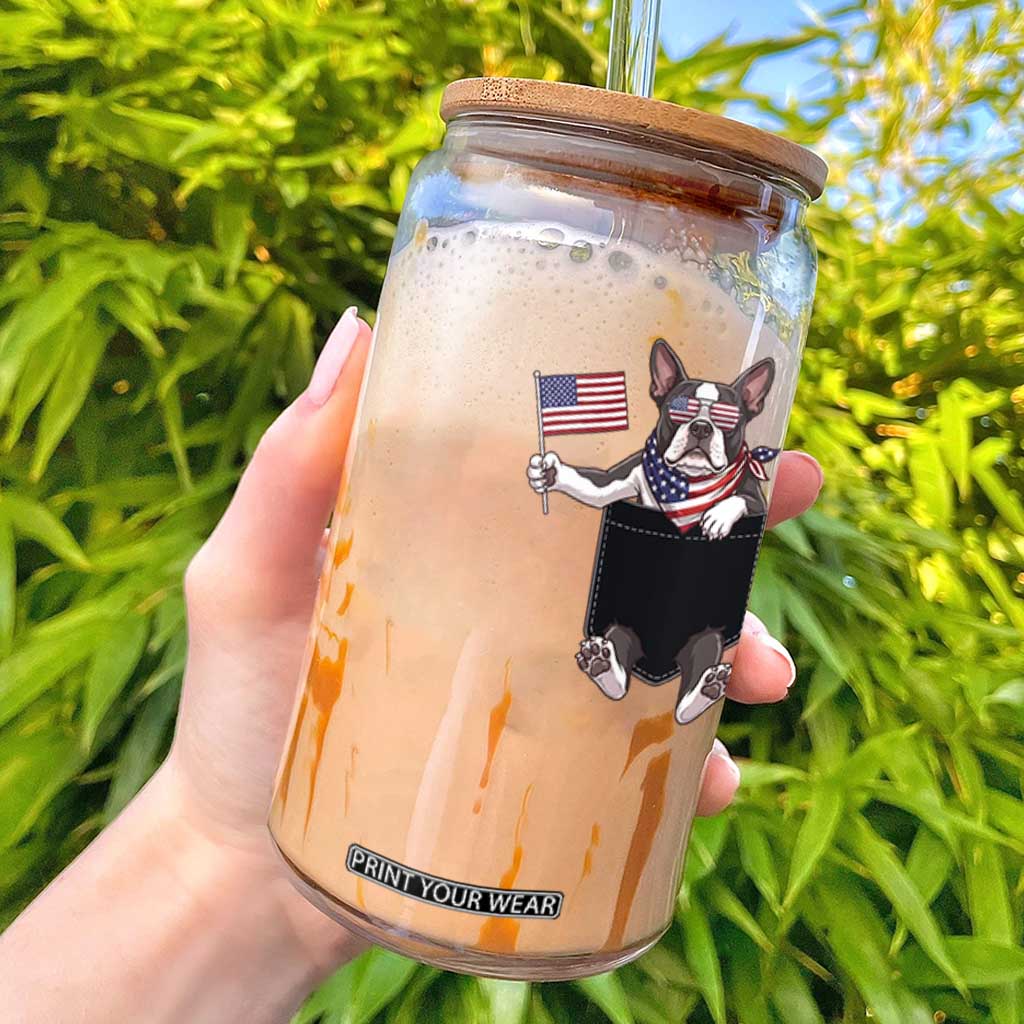 Funny Patriotic French Bulldog in Pocket Graphic Glass Can Cute Frenchie Waving US Flag Sunglasses Faux Summer TS02 Black Print Your Wear