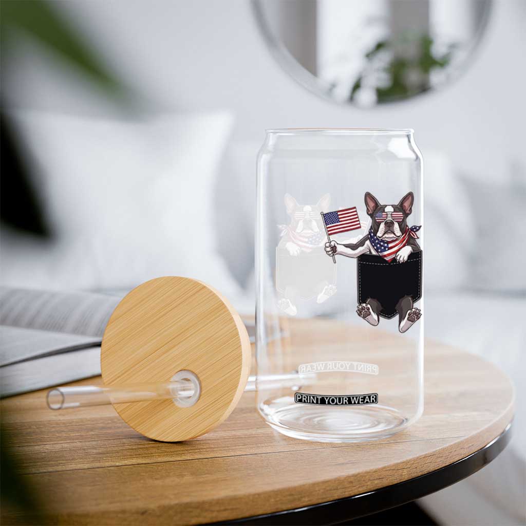 Funny Patriotic French Bulldog in Pocket Graphic Glass Can Cute Frenchie Waving US Flag Sunglasses Faux Summer TS02 Print Your Wear