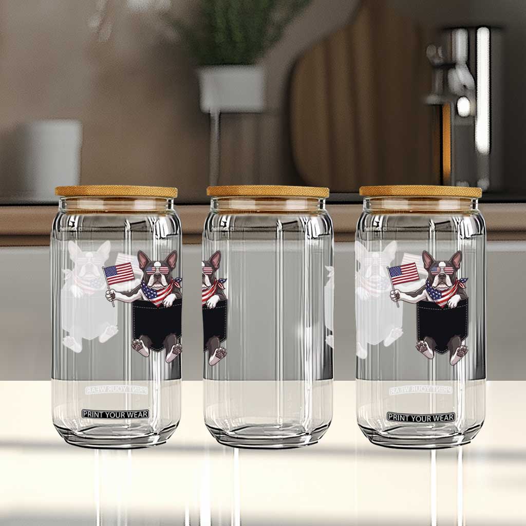 Funny Patriotic French Bulldog in Pocket Graphic Glass Can Cute Frenchie Waving US Flag Sunglasses Faux Summer TS02 Print Your Wear