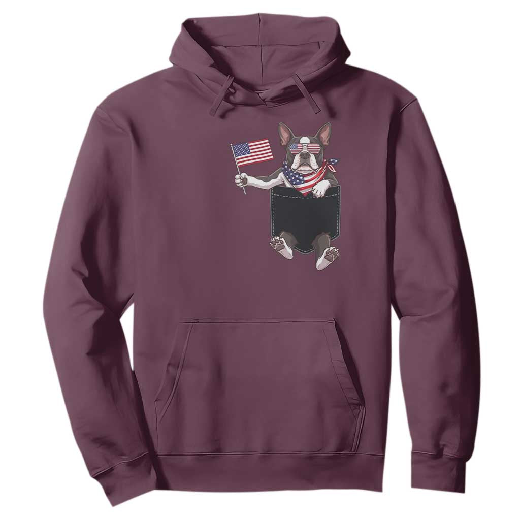Funny Patriotic French Bulldog in Pocket Graphic Hoodie Cute Frenchie Waving US Flag Sunglasses Faux Summer