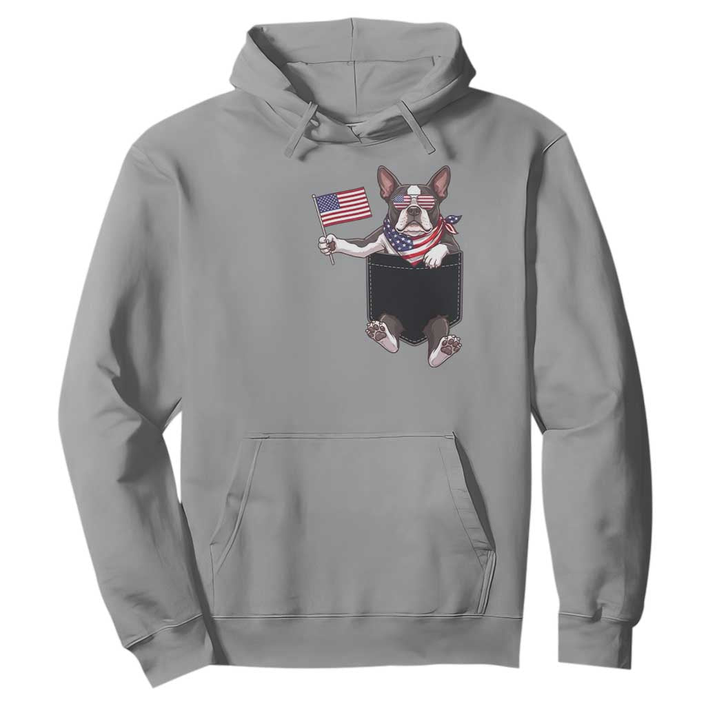 Funny Patriotic French Bulldog in Pocket Graphic Hoodie Cute Frenchie Waving US Flag Sunglasses Faux Summer