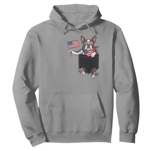 Funny Patriotic French Bulldog in Pocket Graphic Hoodie Cute Frenchie Waving US Flag Sunglasses Faux Summer