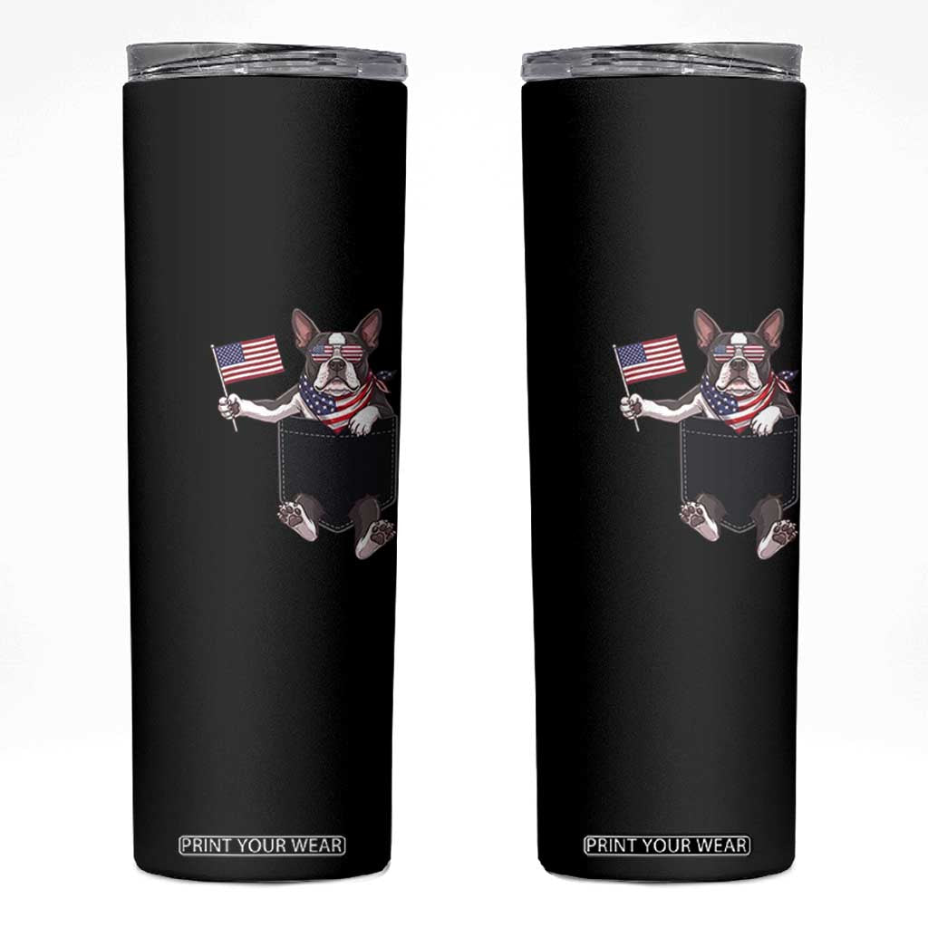Funny Patriotic French Bulldog in Pocket Graphic Skinny Tumbler Cute Frenchie Waving US Flag Sunglasses Faux Summer TS02 Black Print Your Wear