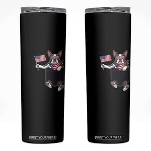 Funny Patriotic French Bulldog in Pocket Graphic Skinny Tumbler Cute Frenchie Waving US Flag Sunglasses Faux Summer TS02 Black Print Your Wear