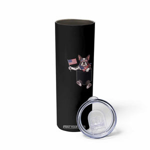 Funny Patriotic French Bulldog in Pocket Graphic Skinny Tumbler Cute Frenchie Waving US Flag Sunglasses Faux Summer TS02 Print Your Wear