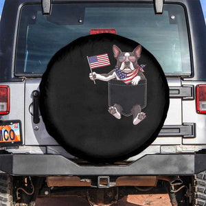 Funny Patriotic French Bulldog in Pocket Graphic Spare Tire Cover Cute Frenchie Waving US Flag Sunglasses Faux Summer