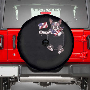 Funny Patriotic French Bulldog in Pocket Graphic Spare Tire Cover Cute Frenchie Waving US Flag Sunglasses Faux Summer
