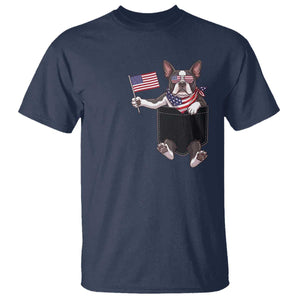 Funny Patriotic French Bulldog in Pocket Graphic T Shirt Cute Frenchie Waving US Flag Sunglasses Faux Summer TS02 Navy Print Your Wear