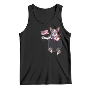 Funny Patriotic French Bulldog in Pocket Graphic Tank Top Cute Frenchie Waving US Flag Sunglasses Faux Summer TS02 Black Print Your Wear