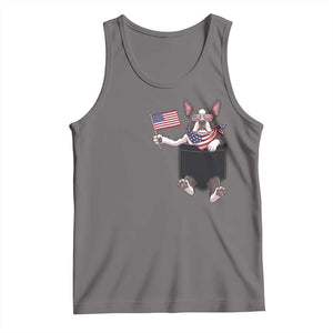 Funny Patriotic French Bulldog in Pocket Graphic Tank Top Cute Frenchie Waving US Flag Sunglasses Faux Summer TS02 Deep Heather Print Your Wear