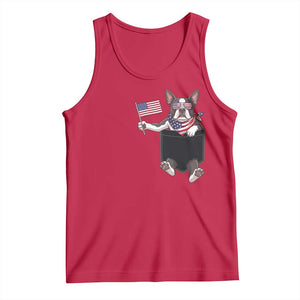 Funny Patriotic French Bulldog in Pocket Graphic Tank Top Cute Frenchie Waving US Flag Sunglasses Faux Summer TS02 Red Print Your Wear