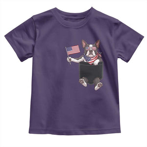 Funny Patriotic French Bulldog in Pocket Graphic Toddler T Shirt Cute Frenchie Waving US Flag Sunglasses Faux Summer TS02 Purple Print Your Wear