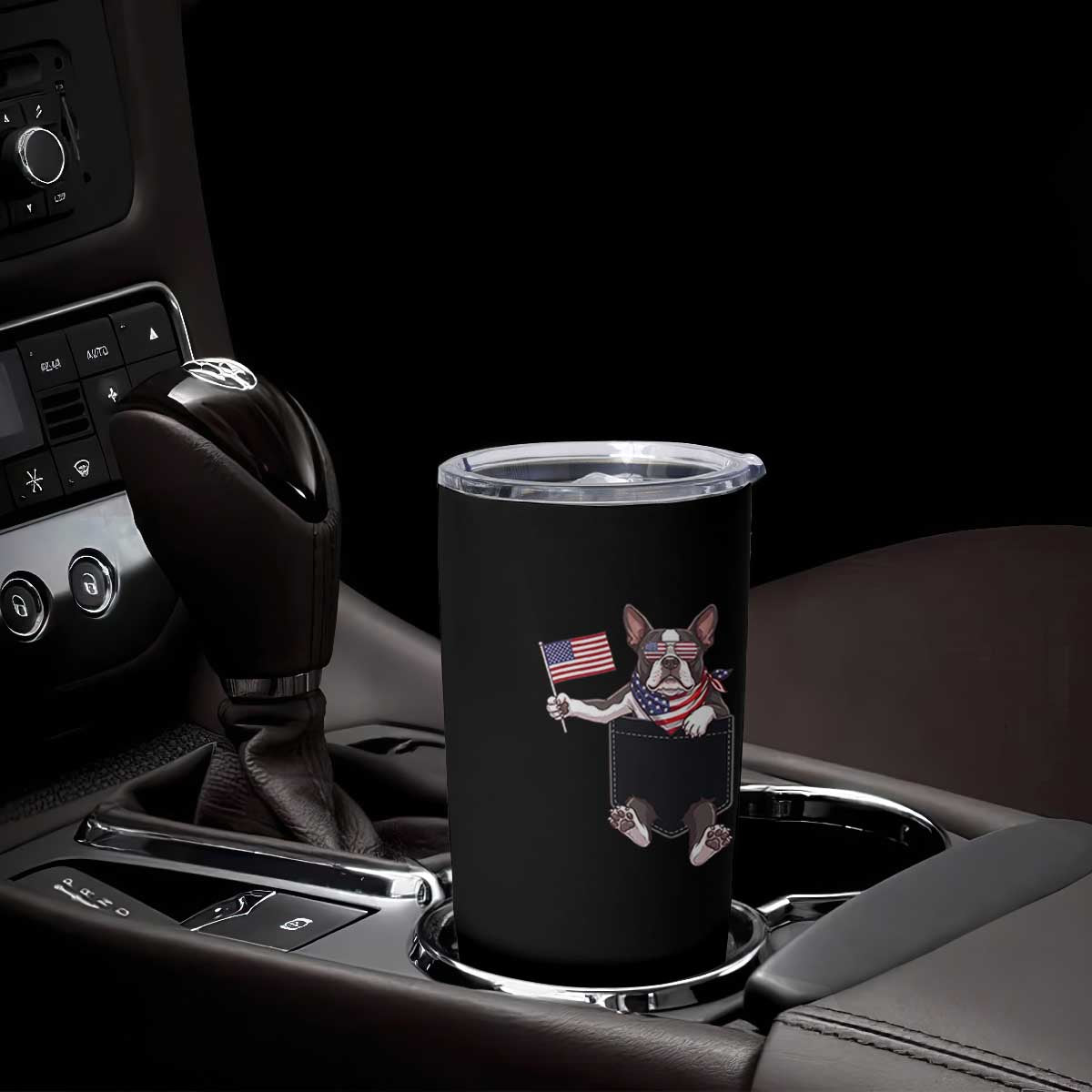 Funny Patriotic French Bulldog in Pocket Graphic Tumbler Cup Cute Frenchie Waving US Flag Sunglasses Faux Summer TS02 Print Your Wear