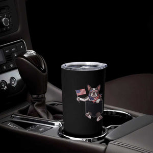 Funny Patriotic French Bulldog in Pocket Graphic Tumbler Cup Cute Frenchie Waving US Flag Sunglasses Faux Summer TS02 Print Your Wear