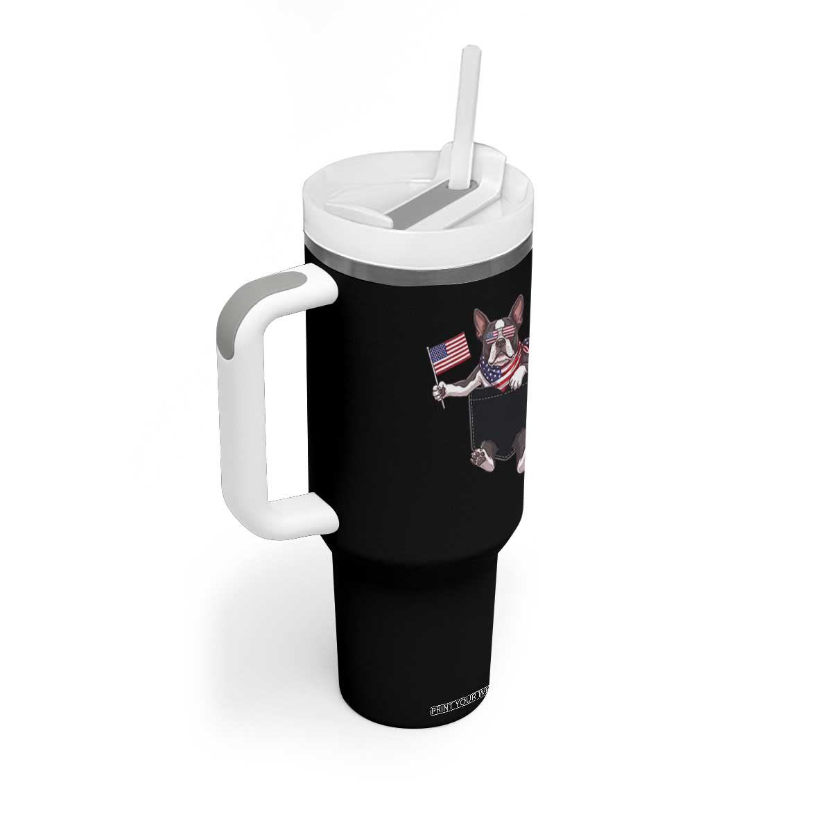 Funny Patriotic French Bulldog in Pocket Graphic Tumbler With Handle Cute Frenchie Waving US Flag Sunglasses Faux Summer TS02 Print Your Wear