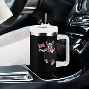 Funny Patriotic French Bulldog in Pocket Graphic Tumbler With Handle Cute Frenchie Waving US Flag Sunglasses Faux Summer TS02 Print Your Wear