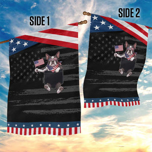 Funny French Bulldog in Pocket Graphic Patriotic Garden Flag Cute Frenchie Waving US Flag Sunglasses Faux Summer