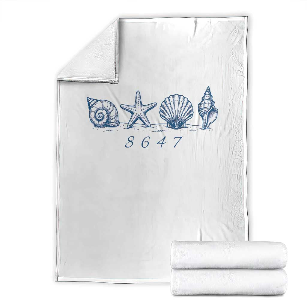 8647 Sea Shells Starfish Vintage Coastal Blue Line Graphic Throw Blanket Coded Political Satire