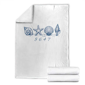 8647 Sea Shells Starfish Vintage Coastal Blue Line Graphic Throw Blanket Coded Political Satire