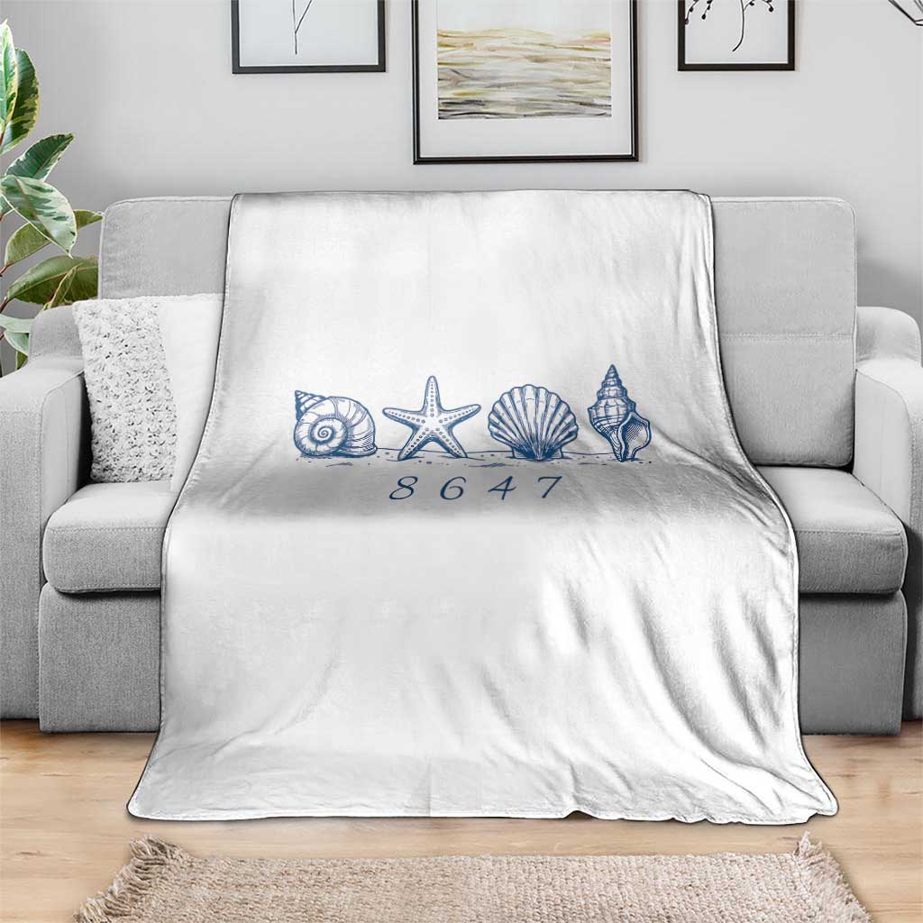 8647 Sea Shells Starfish Vintage Coastal Blue Line Graphic Throw Blanket Coded Political Satire