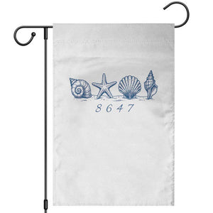 8647 Sea Shells Starfish Vintage Coastal Blue Line Graphic Garden Flag Coded Political Satire TS02 White Print Your Wear