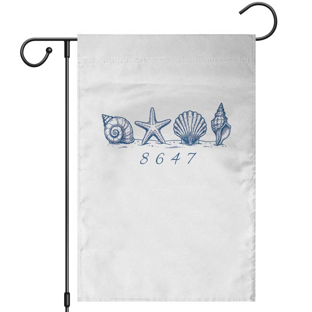8647 Sea Shells Starfish Vintage Coastal Blue Line Graphic Garden Flag Coded Political Satire TS02 White Print Your Wear