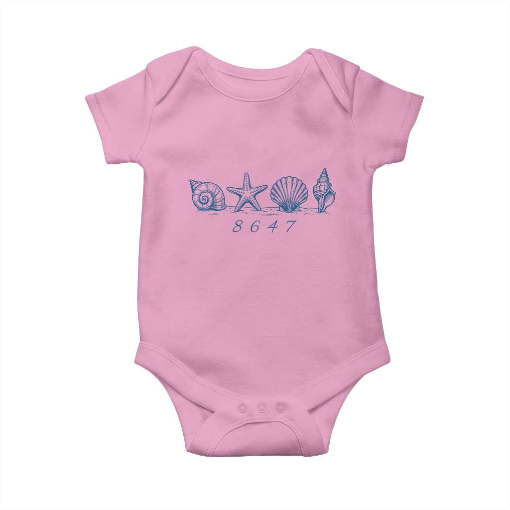 8647 Sea Shells Starfish Vintage Coastal Blue Line Graphic Baby Onesie Coded Political Satire TS02 Light Pink Print Your Wear