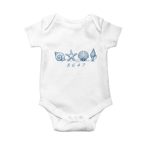8647 Sea Shells Starfish Vintage Coastal Blue Line Graphic Baby Onesie Coded Political Satire TS02 White Print Your Wear