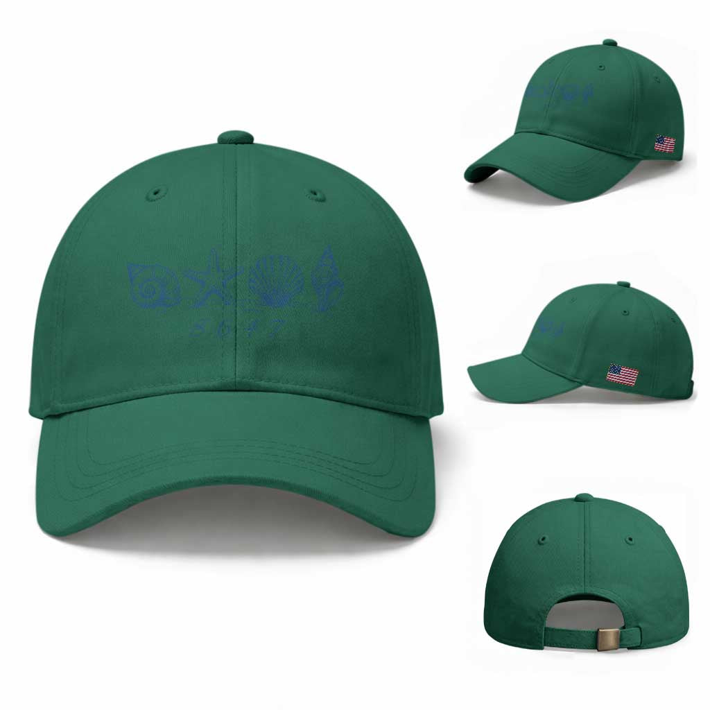 8647 Sea Shells Starfish Vintage Coastal Blue Line Graphic Baseball Cap Coded Political Satire TS02 Baseball Cap Universal Fit Irish Green Print Your Wear