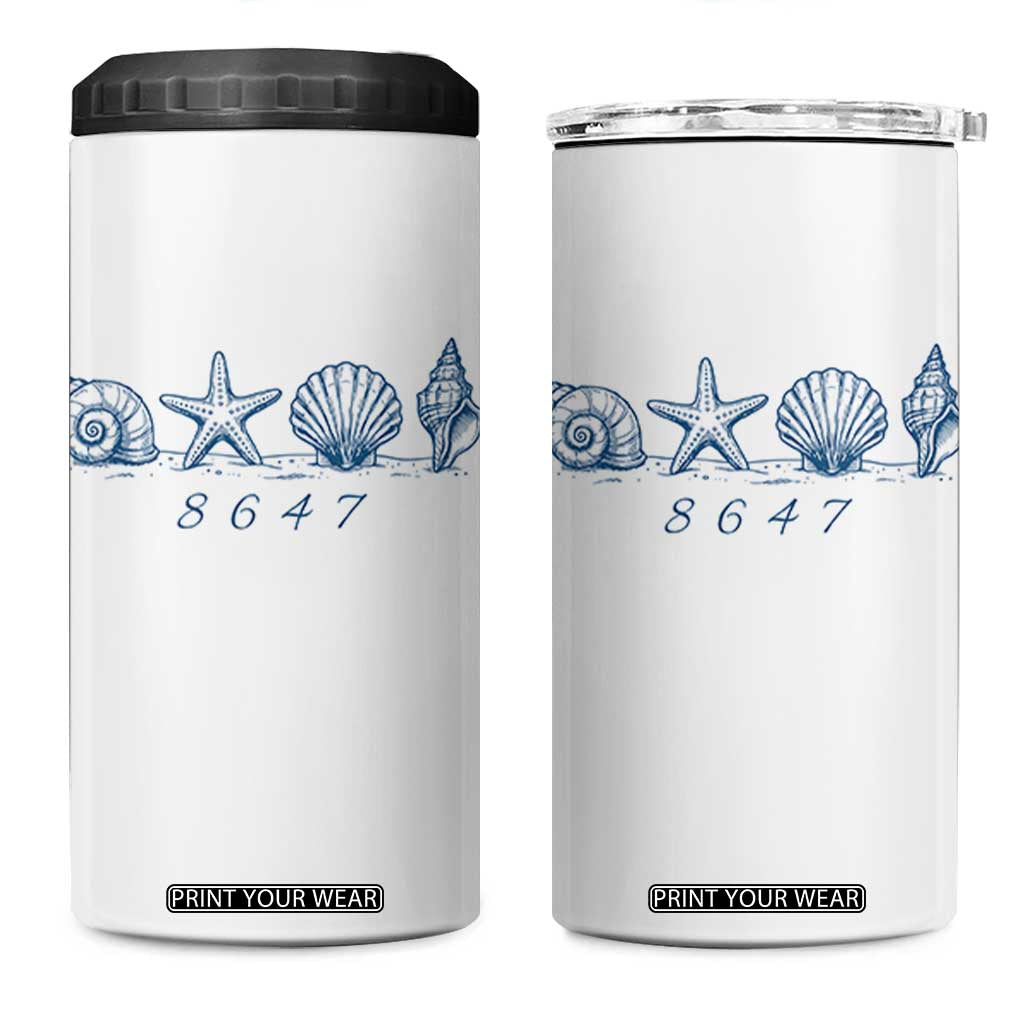 8647 Sea Shells Starfish Vintage Coastal Blue Line Graphic 4 in 1 Can Cooler Tumbler Coded Political Satire TS02 One Size: 16 oz White Print Your Wear